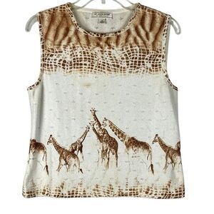 St. John Sport Safari Giraffes Sleeveless Knit Top Medium